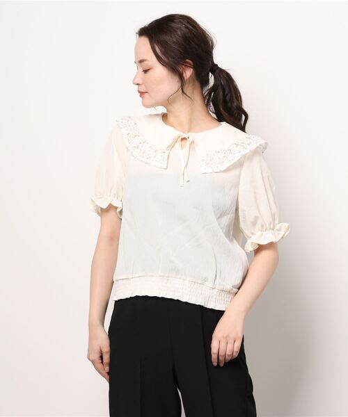 ehka sopo（エヘカソポ）の「オーガンジー刺繍ショールカラーブラウス（シャツ/ブラウス・レディース・オフホワイト/イエロー/ミント・ﾌﾘ-）」の9枚目の写真