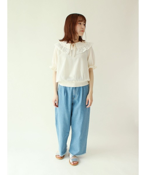 ehka sopo（エヘカソポ）の「オーガンジー刺繍ショールカラーブラウス（シャツ/ブラウス・レディース・オフホワイト/イエロー/ミント・ﾌﾘ-）」の6枚目の写真