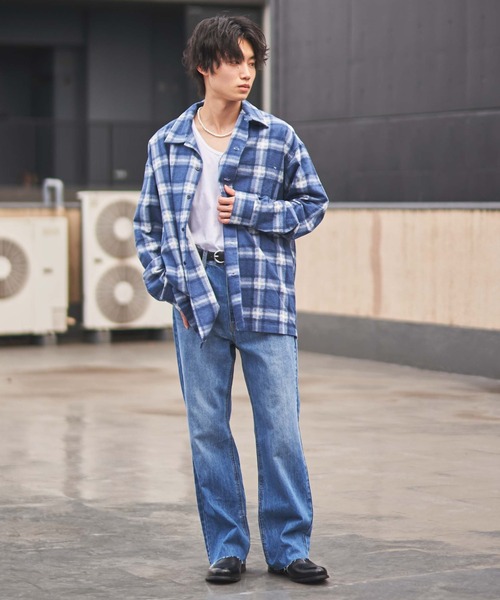 WEGO(ウィゴー)の「WEGO/オンブレチェックオープンカラールーズネルシャツ(シャツ/ブラウス・メンズ・ブラック系その他/ブルー系その他・LARGE/MEDIUM)」の9枚目の写真