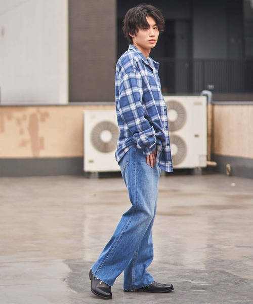 WEGO(ウィゴー)の「WEGO/オンブレチェックオープンカラールーズネルシャツ(シャツ/ブラウス・メンズ・ブラック系その他/ブルー系その他・LARGE/MEDIUM)」の10枚目の写真