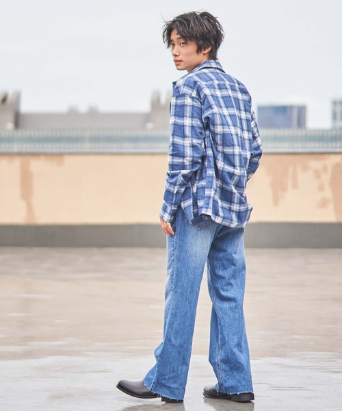 WEGO(ウィゴー)の「WEGO/オンブレチェックオープンカラールーズネルシャツ(シャツ/ブラウス・メンズ・ブラック系その他/ブルー系その他・LARGE/MEDIUM)」の12枚目の写真