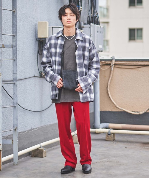 WEGO(ウィゴー)の「WEGO/オンブレチェックオープンカラールーズネルシャツ(シャツ/ブラウス・メンズ・ブラック系その他/ブルー系その他・LARGE/MEDIUM)」の4枚目の写真