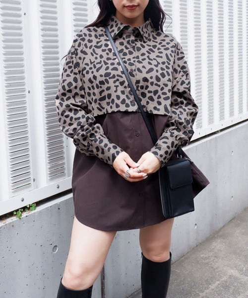 SPIRALGIRL(スパイラルガール)の「バイカラー2wayドッキングシャツ(シャツ/ブラウス・レディース・ブラック/グレー・FREE)」の1枚目の写真