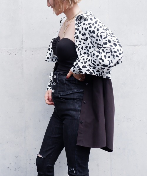 SPIRALGIRL(スパイラルガール)の「バイカラー2wayドッキングシャツ(シャツ/ブラウス・レディース・ブラック/グレー・FREE)」の7枚目の写真