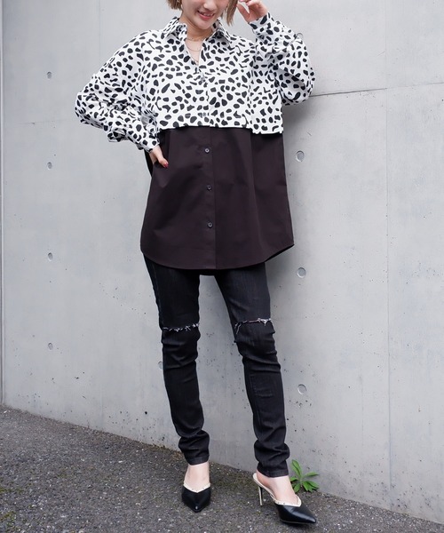 SPIRALGIRL(スパイラルガール)の「バイカラー2wayドッキングシャツ(シャツ/ブラウス・レディース・ブラック/グレー・FREE)」の9枚目の写真