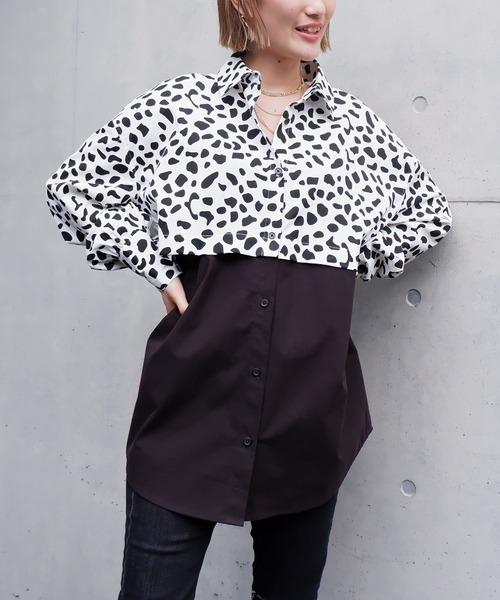 SPIRALGIRL(スパイラルガール)の「バイカラー2wayドッキングシャツ(シャツ/ブラウス・レディース・ブラック/グレー・FREE)」の10枚目の写真