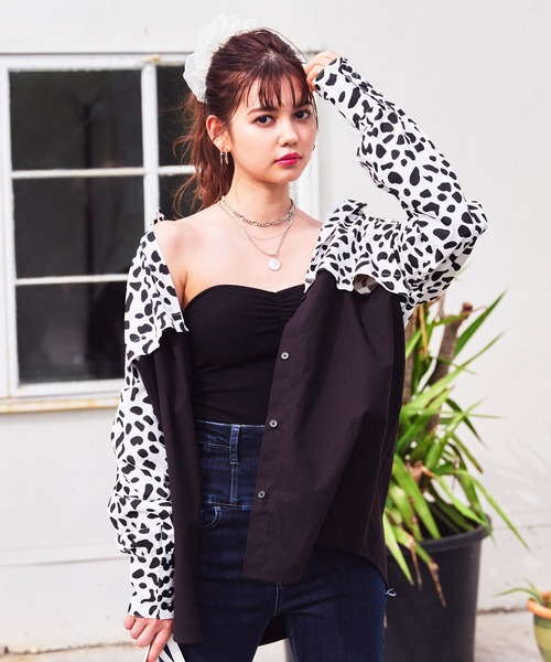 SPIRALGIRL(スパイラルガール)の「バイカラー2wayドッキングシャツ(シャツ/ブラウス・レディース・ブラック/グレー・FREE)」の3枚目の写真