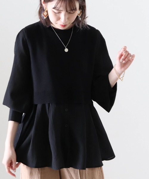 Cheek（チーク）の「ニットベストＳＥＴバンドカラーブラウス（シャツ/ブラウス・レディース・オフホワイト/ブラック/アイボリー・FREE）」の3枚目の写真