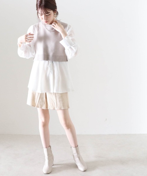 Cheek（チーク）の「ニットベストＳＥＴバンドカラーブラウス（シャツ/ブラウス・レディース・オフホワイト/ブラック/アイボリー・FREE）」の10枚目の写真