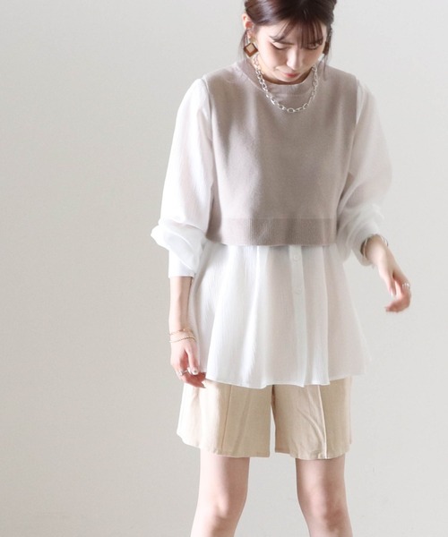 Cheek（チーク）の「ニットベストＳＥＴバンドカラーブラウス（シャツ/ブラウス・レディース・オフホワイト/ブラック/アイボリー・FREE）」の17枚目の写真