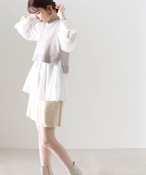 Cheek（チーク）の「ニットベストＳＥＴバンドカラーブラウス（シャツ/ブラウス・レディース・オフホワイト/ブラック/アイボリー・FREE）」の21枚目の写真