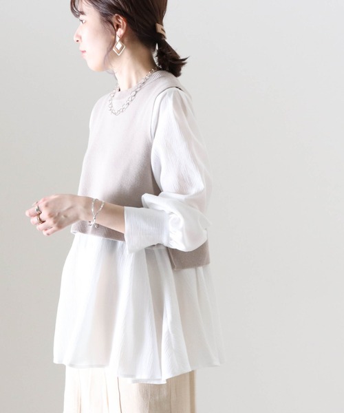 Cheek（チーク）の「ニットベストＳＥＴバンドカラーブラウス（シャツ/ブラウス・レディース・オフホワイト/ブラック/アイボリー・FREE）」の14枚目の写真