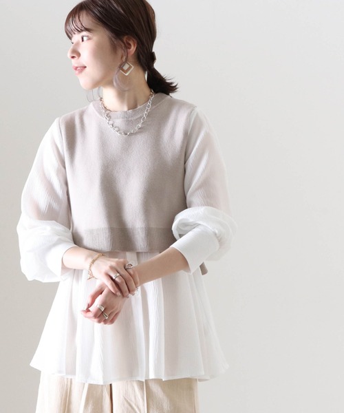 Cheek（チーク）の「ニットベストＳＥＴバンドカラーブラウス（シャツ/ブラウス・レディース・オフホワイト/ブラック/アイボリー・FREE）」の11枚目の写真