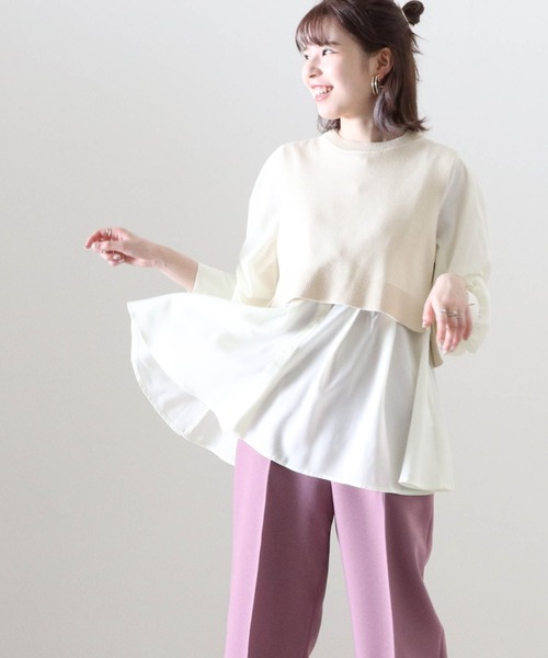 Cheek（チーク）の「ニットベストＳＥＴバンドカラーブラウス（シャツ/ブラウス・レディース・オフホワイト/ブラック/アイボリー・FREE）」の22枚目の写真