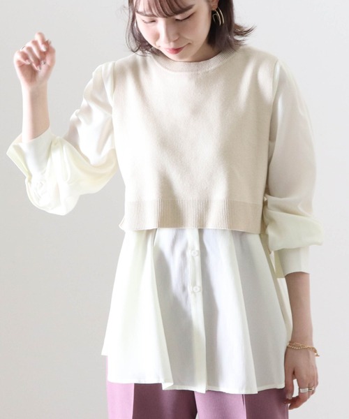 Cheek（チーク）の「ニットベストＳＥＴバンドカラーブラウス（シャツ/ブラウス・レディース・オフホワイト/ブラック/アイボリー・FREE）」の5枚目の写真