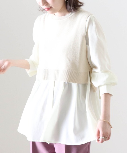 Cheek（チーク）の「ニットベストＳＥＴバンドカラーブラウス（シャツ/ブラウス・レディース・オフホワイト/ブラック/アイボリー・FREE）」の8枚目の写真