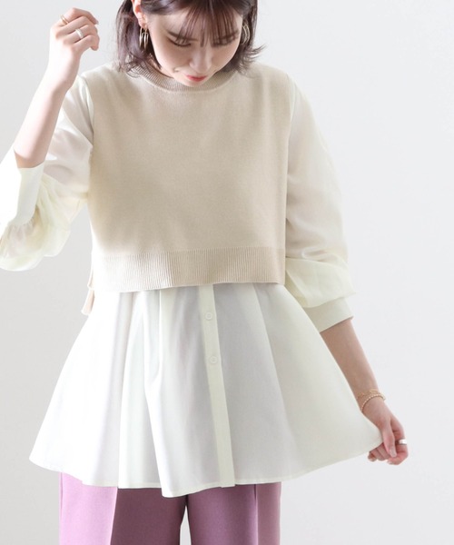 Cheek（チーク）の「ニットベストＳＥＴバンドカラーブラウス（シャツ/ブラウス・レディース・オフホワイト/ブラック/アイボリー・FREE）」の15枚目の写真