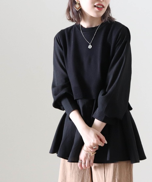 Cheek（チーク）の「ニットベストＳＥＴバンドカラーブラウス（シャツ/ブラウス・レディース・オフホワイト/ブラック/アイボリー・FREE）」の6枚目の写真