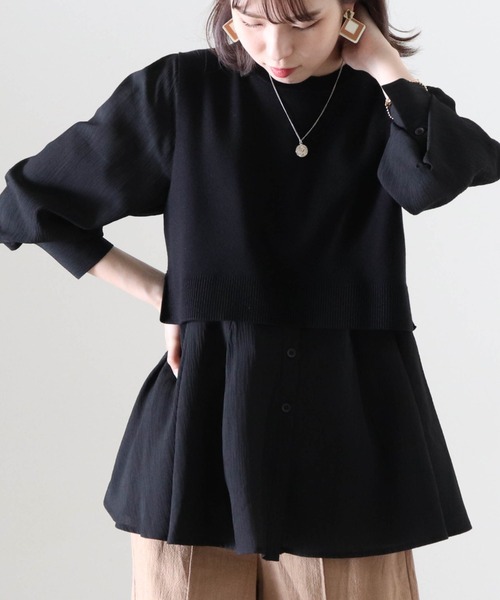 Cheek（チーク）の「ニットベストＳＥＴバンドカラーブラウス（シャツ/ブラウス・レディース・オフホワイト/ブラック/アイボリー・FREE）」の9枚目の写真