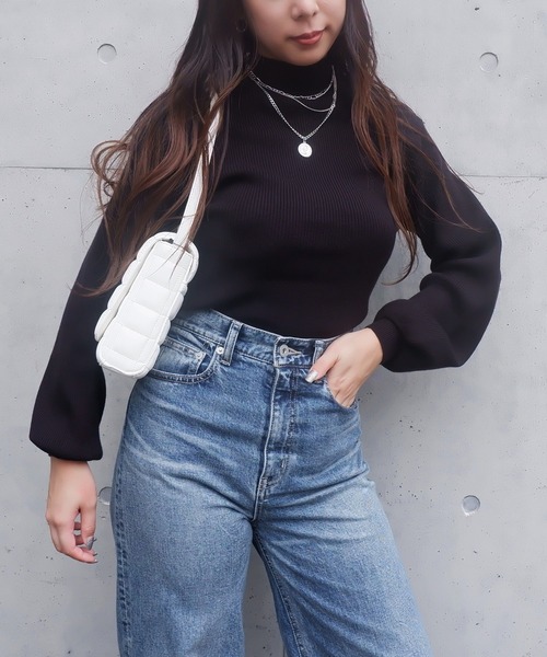 SPIRALGIRL（スパイラルガール）の「ボトルネック袖ボリュームリブニット（Tシャツ/カットソー・レディース・ベージュ/ブラック/オフホワイト・FREE）」の18枚目の写真