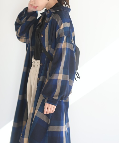 rps（アールピーエス）の「ボリューム袖チェックシャツワンピース（ワンピース・レディース・ブルー/ブラウン/パープル/オレンジ・M）」の10枚目の写真