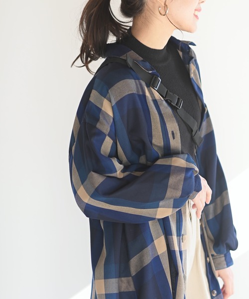 rps（アールピーエス）の「ボリューム袖チェックシャツワンピース（ワンピース・レディース・ブルー/ブラウン/パープル/オレンジ・M）」の11枚目の写真