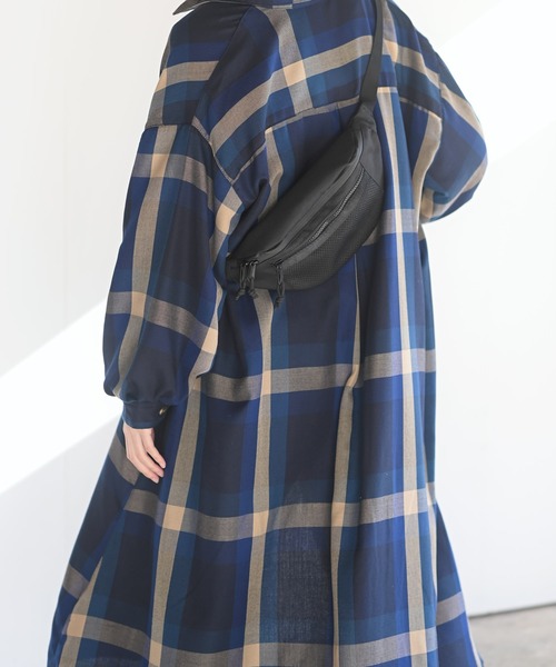 rps（アールピーエス）の「ボリューム袖チェックシャツワンピース（ワンピース・レディース・ブルー/ブラウン/パープル/オレンジ・M）」の12枚目の写真