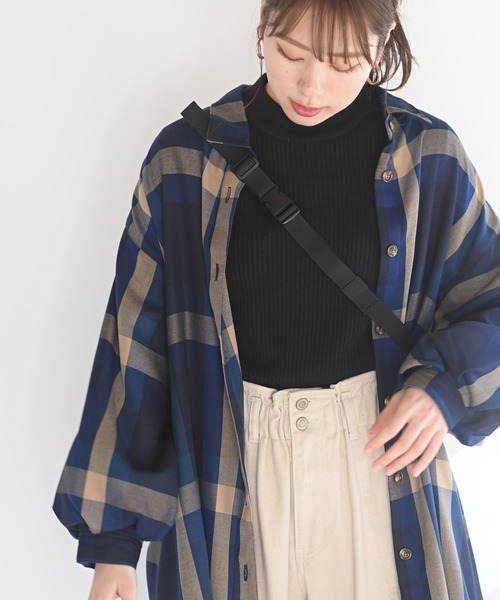 rps（アールピーエス）の「ボリューム袖チェックシャツワンピース（ワンピース・レディース・ブルー/ブラウン/パープル/オレンジ・M）」の13枚目の写真