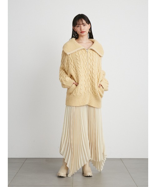 LILY BROWN(リリーブラウン)の「ケーブルニットブルゾン(ブルゾン・レディース・イエロー/アイボリー/ブルー・FREE)」の9枚目の写真