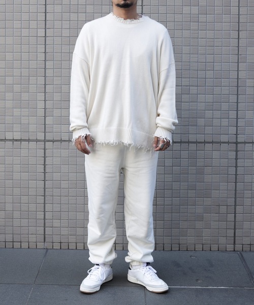 Lulu ＆ Arnie（るるあんどあーにー）の「オーバーサイズ クルーネック ダメージ ニット セーター（ニット/セーター・メンズ・ホワイト/ブラック/ブラウン・MEDIUM/LARGE）」の16枚目の写真