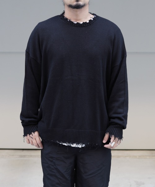 Lulu ＆ Arnie（るるあんどあーにー）の「オーバーサイズ クルーネック ダメージ ニット セーター（ニット/セーター・メンズ・ホワイト/ブラック/ブラウン・MEDIUM/LARGE）」の19枚目の写真