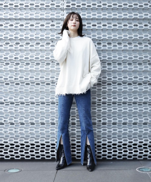 Lulu ＆ Arnie（るるあんどあーにー）の「オーバーサイズ クルーネック ダメージ ニット セーター（ニット/セーター・メンズ・ホワイト/ブラック/ブラウン・MEDIUM/LARGE）」の8枚目の写真