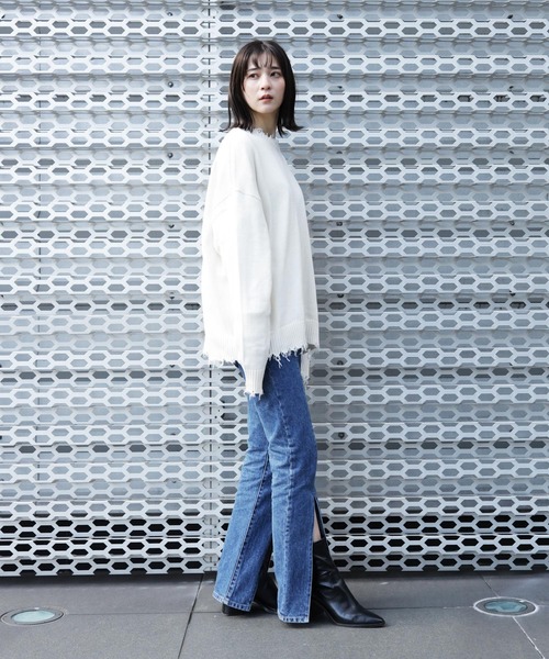 Lulu ＆ Arnie（るるあんどあーにー）の「オーバーサイズ クルーネック ダメージ ニット セーター（ニット/セーター・メンズ・ホワイト/ブラック/ブラウン・MEDIUM/LARGE）」の10枚目の写真