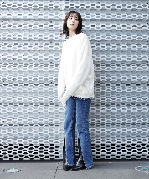 Lulu ＆ Arnie（るるあんどあーにー）の「オーバーサイズ クルーネック ダメージ ニット セーター（ニット/セーター・メンズ・ホワイト/ブラック/ブラウン・MEDIUM/LARGE）」の11枚目の写真