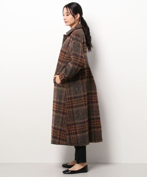 aimoha（アイモハ）の「チェック柄後タックロングコート（モッズコート・レディース・ネイビー/ブラウン・FREE）」の4枚目の写真