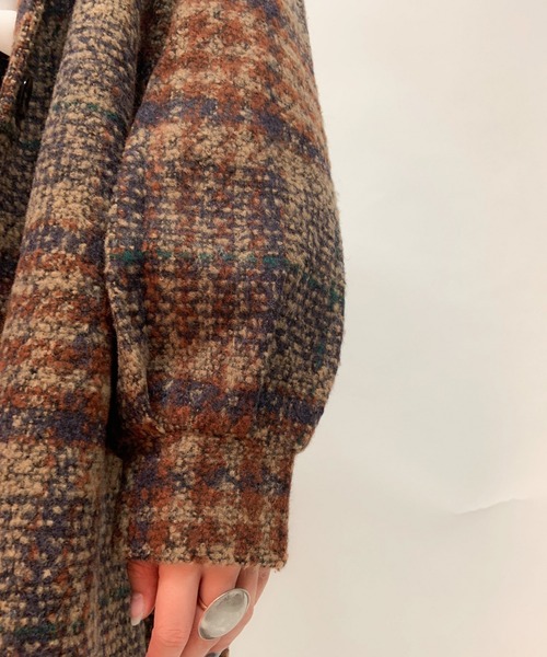 aimoha（アイモハ）の「チェック柄後タックロングコート（モッズコート・レディース・ネイビー/ブラウン・FREE）」の12枚目の写真