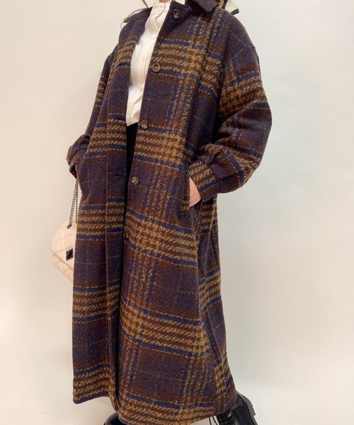 aimoha（アイモハ）の「チェック柄後タックロングコート（モッズコート・レディース・ネイビー/ブラウン・FREE）」の13枚目の写真