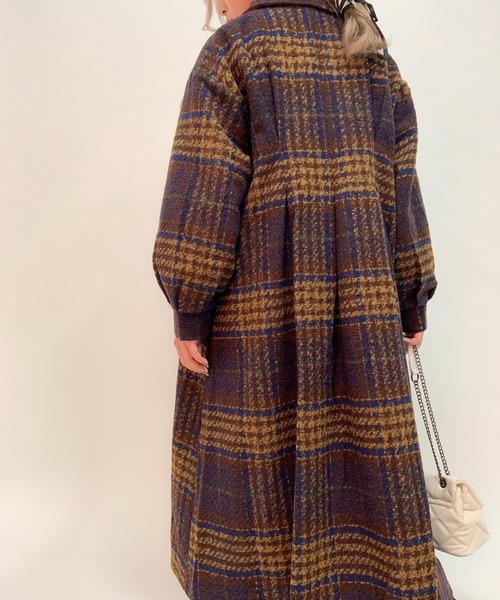 aimoha（アイモハ）の「チェック柄後タックロングコート（モッズコート・レディース・ネイビー/ブラウン・FREE）」の15枚目の写真