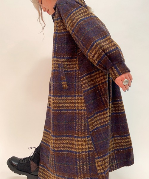 aimoha（アイモハ）の「チェック柄後タックロングコート（モッズコート・レディース・ネイビー/ブラウン・FREE）」の14枚目の写真