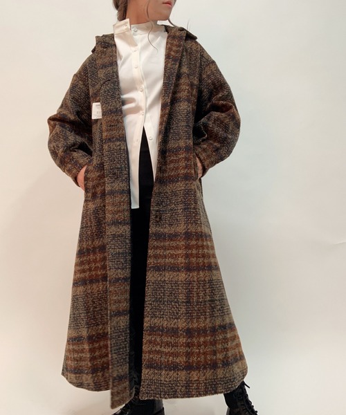 aimoha（アイモハ）の「チェック柄後タックロングコート（モッズコート・レディース・ネイビー/ブラウン・FREE）」の6枚目の写真