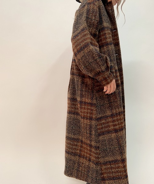 aimoha（アイモハ）の「チェック柄後タックロングコート（モッズコート・レディース・ネイビー/ブラウン・FREE）」の7枚目の写真