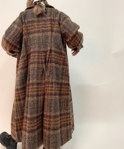 aimoha（アイモハ）の「チェック柄後タックロングコート（モッズコート・レディース・ネイビー/ブラウン・FREE）」の8枚目の写真