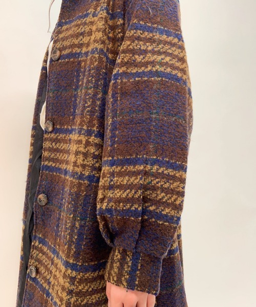 aimoha（アイモハ）の「チェック柄後タックロングコート（モッズコート・レディース・ネイビー/ブラウン・FREE）」の16枚目の写真