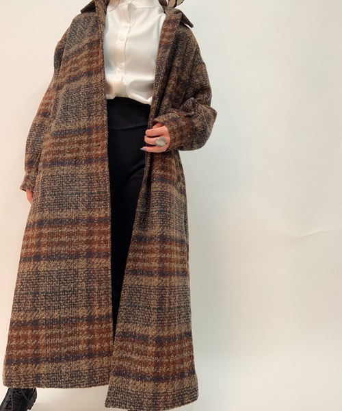 aimoha（アイモハ）の「チェック柄後タックロングコート（モッズコート・レディース・ネイビー/ブラウン・FREE）」の9枚目の写真