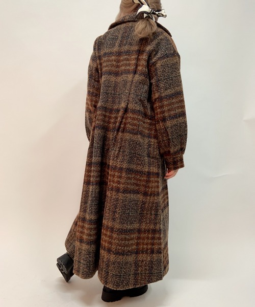aimoha（アイモハ）の「チェック柄後タックロングコート（モッズコート・レディース・ネイビー/ブラウン・FREE）」の11枚目の写真