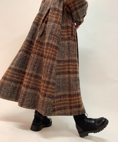 aimoha（アイモハ）の「チェック柄後タックロングコート（モッズコート・レディース・ネイビー/ブラウン・FREE）」の10枚目の写真