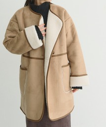 フェイクスウェードパイピングノ-カラ-コート