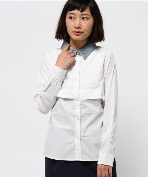 OUTLET（アウトレット）の「【WHO'S WHO gallery】衿ツイード重ネ風シャツ（シャツ/ブラウス・レディース・グレー/オフホワイト/サックスブルー・FREE）」の2枚目の写真