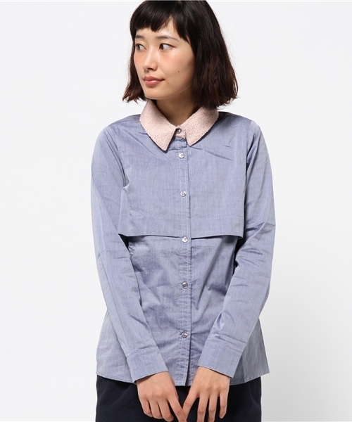 OUTLET（アウトレット）の「【WHO'S WHO gallery】衿ツイード重ネ風シャツ（シャツ/ブラウス・レディース・グレー/オフホワイト/サックスブルー・FREE）」の3枚目の写真