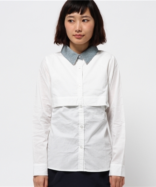 OUTLET（アウトレット）の「【WHO'S WHO gallery】衿ツイード重ネ風シャツ（シャツ/ブラウス・レディース・グレー/オフホワイト/サックスブルー・FREE）」の4枚目の写真